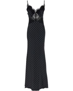 Self-Portrait Polka Dot Satin Lace Maxi Abiti Bianco/Nero-Donna