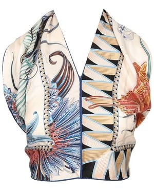 Ferragamo Giada Print Triangle Top Tops - White