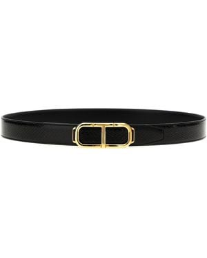 Tom Ford Logo Reversible Belt Cinture Nero-Uomo - Bianco