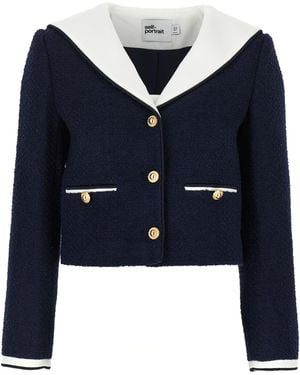 Self-Portrait Boucle Contrast Collar' Blazer - Blue