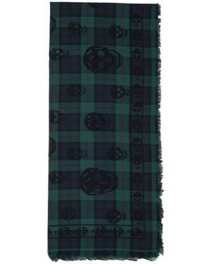 McQueen Scarf Tartan Skull 104X120 Scarves Blu-Uomo - Verde