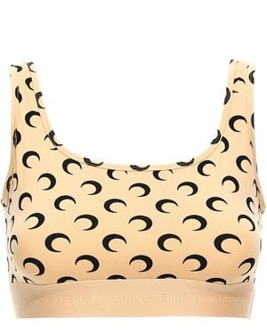 Marine Serre Moon Printed Jersey' Cropped Top - Natural