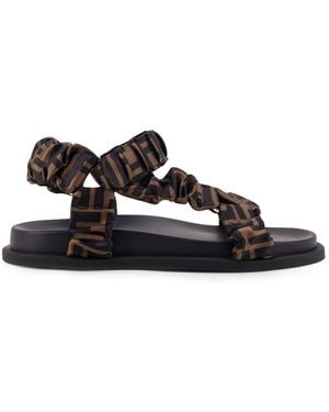 Fendi Feel Elastic Satin Sandals With Ff Motif - Black