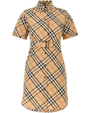 Burberry Chemisier Cotton Dress With Check Print - Metallic