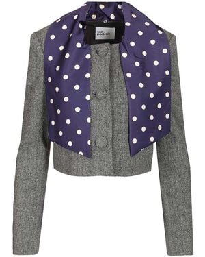 Self-Portrait Grey Herringbone Scarf Detail Jacket Jackets Grey - Blue