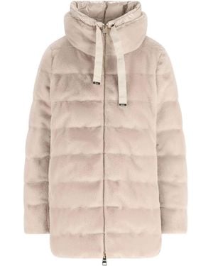 Herno Faux Fur High Neck Down Jacket - Natural