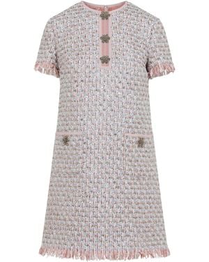 Valentino Embroidered Ribbon Tweed Mini Dress - Gray