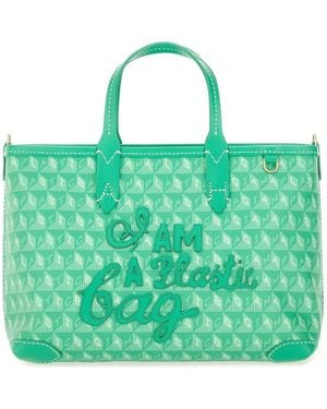 Anya Hindmarch Xs Tote Bag With "I Am A Plastic Bag" Pattern - Green