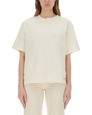 AMISH Asymmetric Tshirt With Micro Logo - Natural