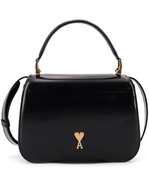 Ami Paris Leather Crossbody Bag With Monogram Logo - Black