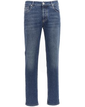 Brunello Cucinelli Logo Embroidery Stretch Jeans Blu