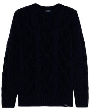 Paul & Shark Cable Knit Crewneck Wool Sweater - Blue