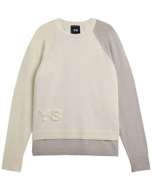 Y-3 Logo-Embossed Colour-Block Sweater - White