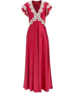 Alberta Ferretti Satin And Lace Dress Dresses Fuchsia - Red