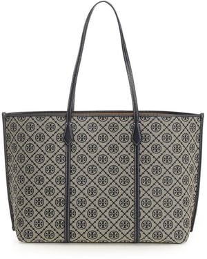 Tory Burch Perry T Monogram Tote Shoulder Bags Blue - Gray