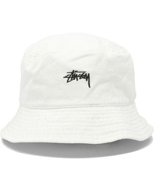 Stussy Bucket Hat With Logo Hats White