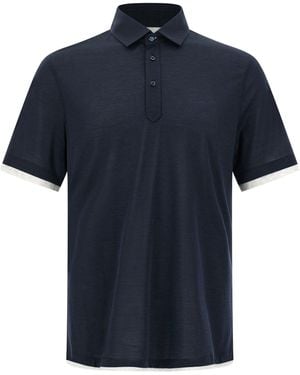 Brunello Cucinelli Silk Shirt Polo Blu-Uomo