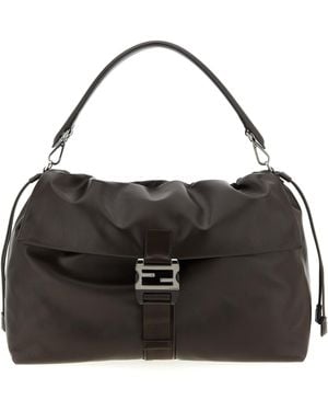 Fendi Flux Maxi Messanger Borse A Mano Marrone-Uomo - Nero