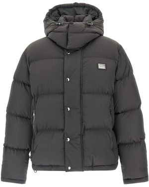 Dolce & Gabbana Logo Patch Down Jacket Puffer Jackets Grigio-Uomo