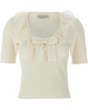 Alessandra Rich Ruffle T Shirt Bianco-Donna