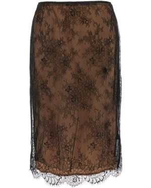 Self-Portrait Lace Skirt - Brown
