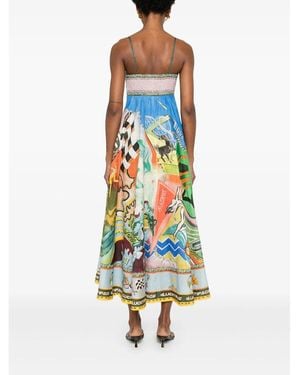 ALÉMAIS Lucky Pace Printed Shirred Linen Dress - White