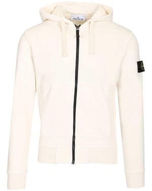 Stone Island Shorts Organic Cotton Fleece, Garment Dyed Sweatshirts White - Natural