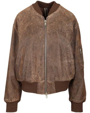 DFOUR® Leather Bomber Jacket Jackets - Brown