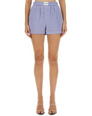 T By Alexander Wang Silk Shorts With Embroidered Logo - Blue