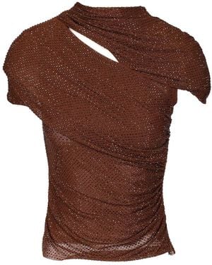 Self-Portrait Rhinestone Knit Top Tops Brown