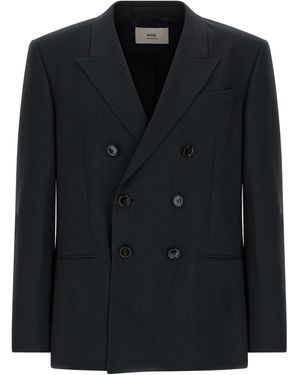 Ami Paris Wool Blazer Grigio-Uomo - Nero