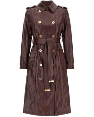 Elisabetta Franchi Craquelé Trench Coat Coats And Trench Coats Bordeaux - Brown