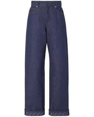 Fendi Denim Jeans With Ff Detail On The Bottom - Blue