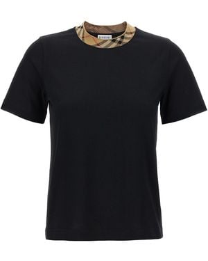 Burberry Check Neck T-Shirt - Black