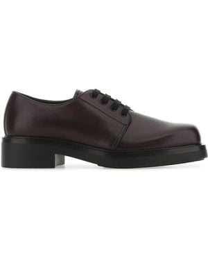 Prada Aubergine Leather Lace-Up Shoes - Black