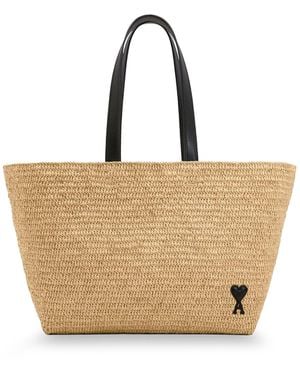Ami Paris Ami De Coeur Raffia Shoulder Bag - Natural