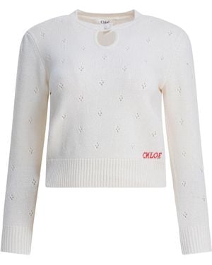 Chloé Perforated Wool And Cashmere Jumper Knitwear White