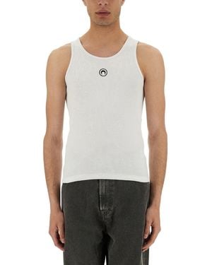 Marine Serre Ribbed Tank Top With Moon Logo - White