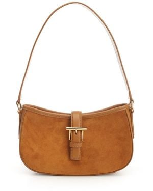 McQueen T-bar Shoulder Mini Suede Bag Shoulder Bags Beige - Brown