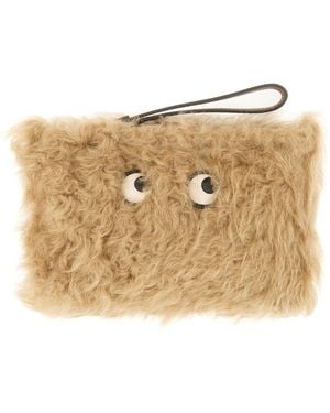 Anya Hindmarch "Shearling Eyes" Clutch Bag - Natural