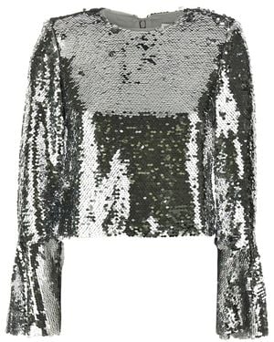 Self-Portrait Sequin Flared Sleeve' Top - Grey