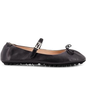 Fendi Baguette Leather Ballerinas - White