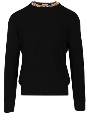 Burberry Check Wool Sweater Knitwear Nero-Uomo