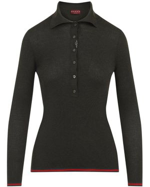 Gucci Forest Web Cashmere Polo-Donna - Nero