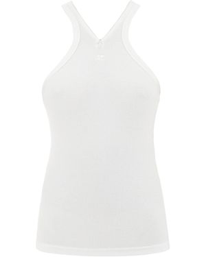 Courreges Canotta A Costine Con Zip Sullo Scollo - Bianco