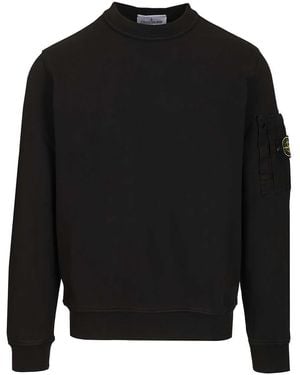 Stone Island Sweatshirt Cotton Fleece With Seasonal Pocket, Garment Dyed Sweatshirts Black