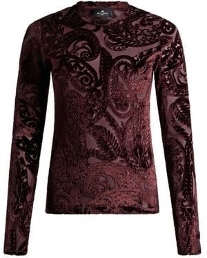 Etro Paisley-Jacquard Long-Sleeved Velvet Top - Brown