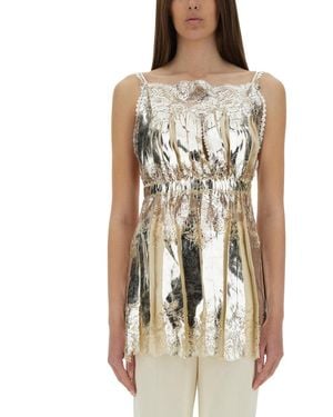 Rabanne Laminated Pleated Satin Top - Natural