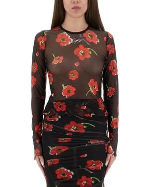 Moschino Floral Mesh Top - Red