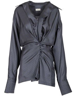 Dries Van Noten Printed Silk Twill Shirt With Wrap Detail - Grey